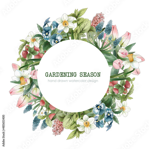 Round banner, vintage watercolor style, hand drawn