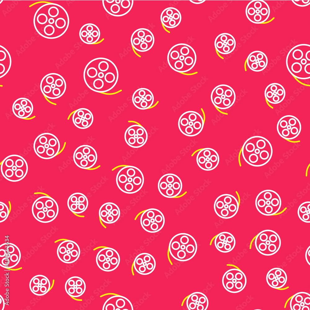 Line Film reel icon isolated seamless pattern on red background. Vector Line Film reel icon isolated seamless pattern on red background. Vector