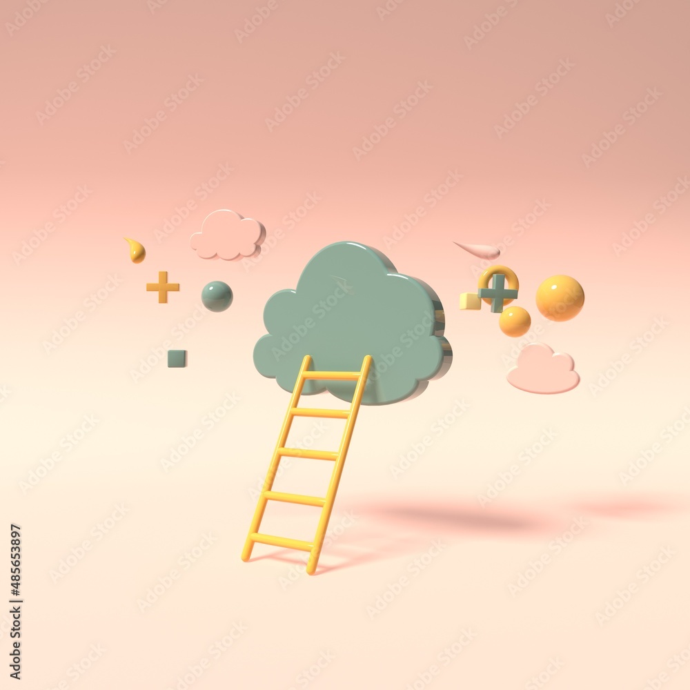 Cloud and ladder - Cloud computing theme - 3D render Cloud and ladder - Cloud computing theme - 3D render