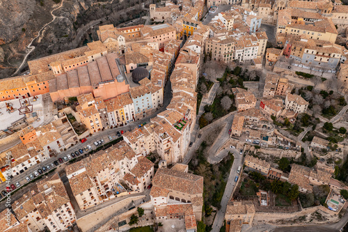 Aerial view of Cuenca, a small town built on the rocks in Spain. photo