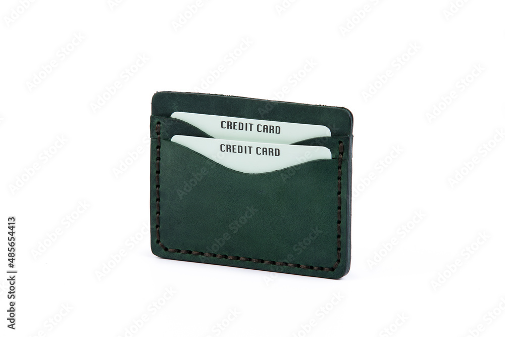 Handmade Genuine Leather Credit Card Holder, white background Handmade Genuine Leather Credit Card Holder, white background