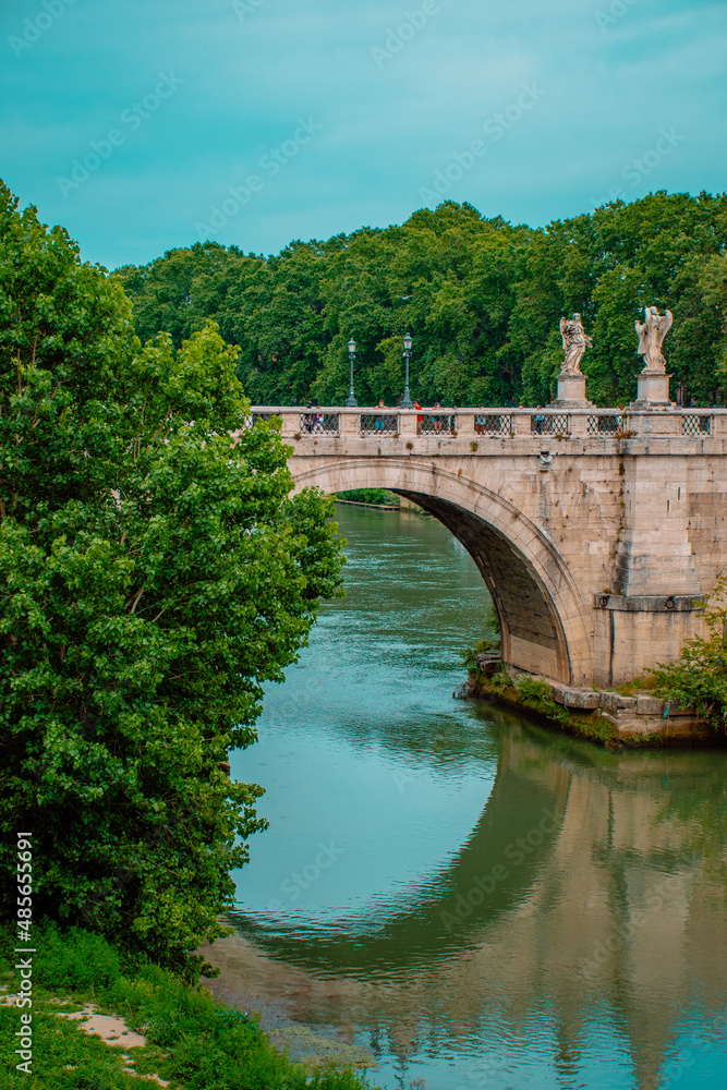 View on Saint Angelo bridge in Rome, Italy.
