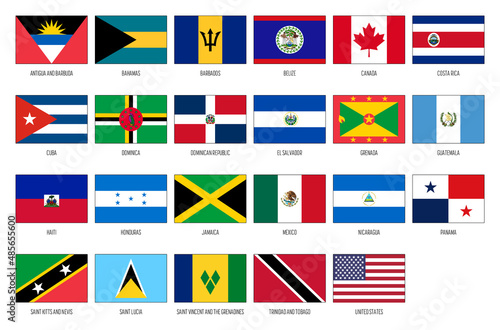 North and Central America vector national flag collection