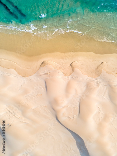 Aerial view of people on the beach along the shoreline at Sardinia Bay, Port Elizabeth, South Africa. photo