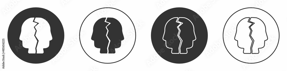 Black Bipolar disorder icon isolated on white background. Circle button. Vector Black Bipolar disorder icon isolated on white background. Circle button. Vector