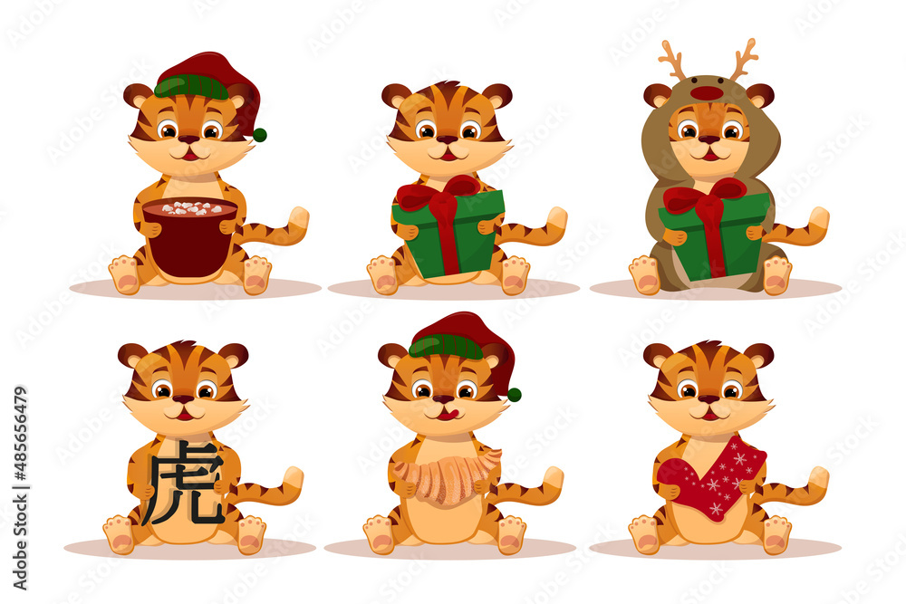 set of cartoon tigers. years of the chinese tiger.