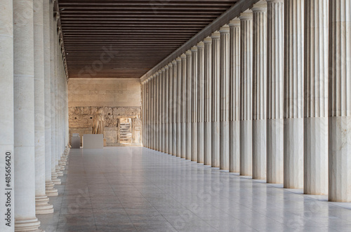 Marble columns in Atalo Stoa. Athens. Greece