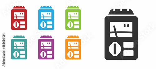 Black Dosimeter for measuring radiation icon isolated on white background. Gamma radiation personal dosimeter. Set icons colorful. Vector