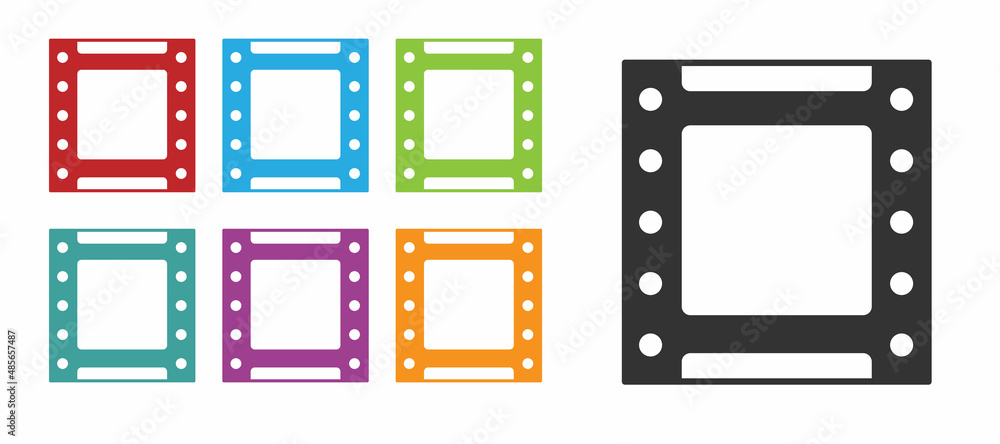 Black Play video icon isolated on white background. Film strip sign. Set icons colorful. Vector Black Play video icon isolated on white background. Film strip sign. Set icons colorful. Vector