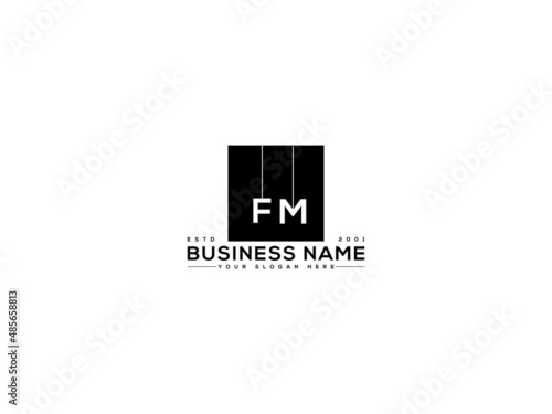 Monogram FM letter logo, Initial Fm f m logo design vector with square black logo