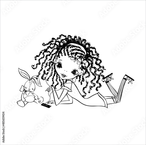 Chibi Girls Coloring page fpr kids   vector illustaton