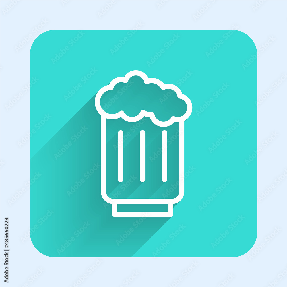 White line Wooden beer mug icon isolated with long shadow. Green square button. Vector White line Wooden beer mug icon isolated with long shadow. Green square button. Vector