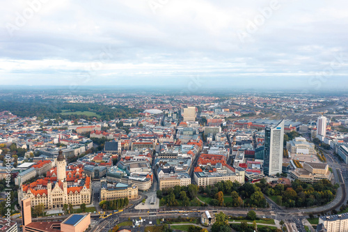 Cityscape of Leipzig (Saxony, Germany). Aerial view over beautiful Zentrum city district. 