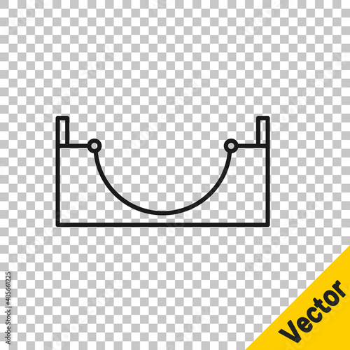 Black line Skate park icon isolated on transparent background. Set of ramp, roller, stairs for a skatepark. Extreme sport. Vector