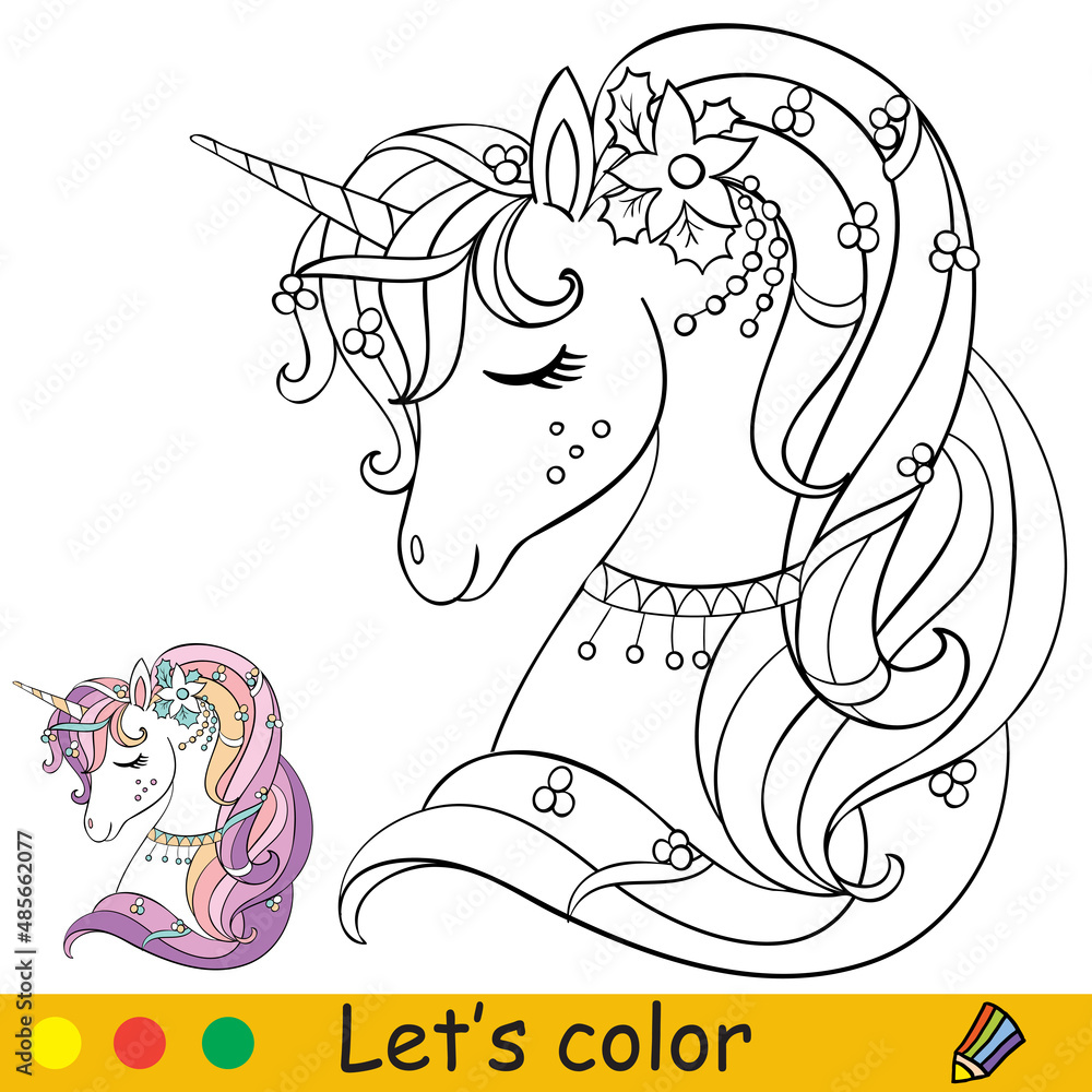 Unicorn head vector illustration coloring with template Stock Vector ...