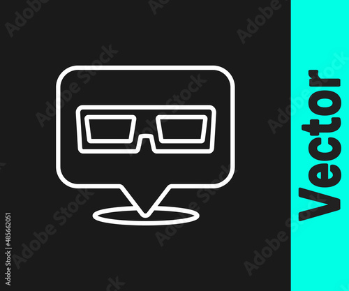 White line 3D cinema glasses icon isolated on black background. Vector