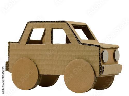 This small car model is made of cardboard