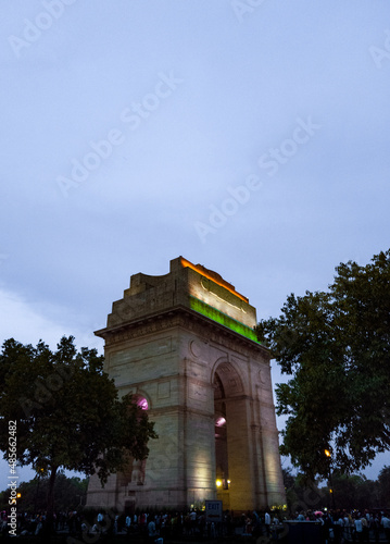 Side view of lighted war memorial India Gate, New Delhi photo