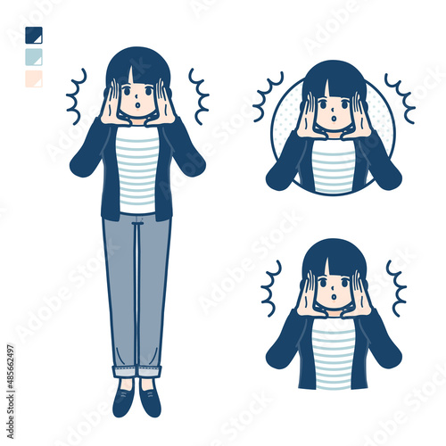 ひとつ結びヘアーの女性が大声で警告しているイラスト