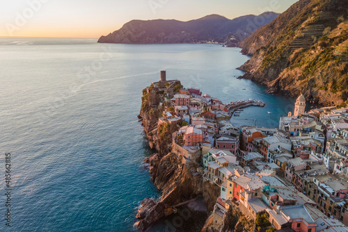 Aerial view of Vernazza old town along the coast, Cinque Terre, Liguria, Italy. photo