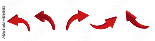 Red 3d arrow. Vector isometric arrow set isolated on white background.