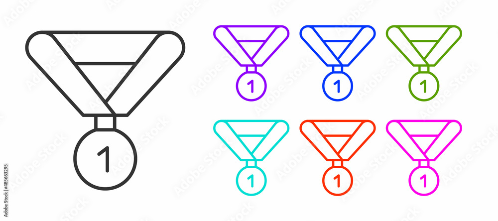 Black line Medal icon isolated on white background. Winner symbol. Set icons colorful. Vector Black line Medal icon isolated on white background. Winner symbol. Set icons colorful. Vector