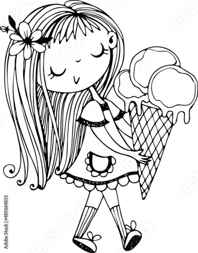 Chibi Girls Coloring page For | Vector Illustation