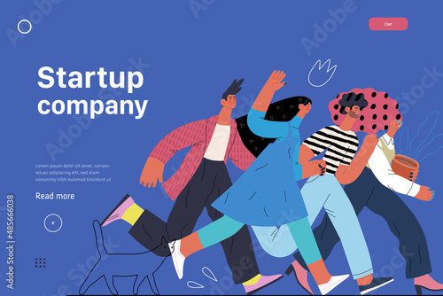 Startup illustration, website landing template Flat line vector modern concept illustration, startup metaphor. Concept of building new business, strategy, company processes. Startup company