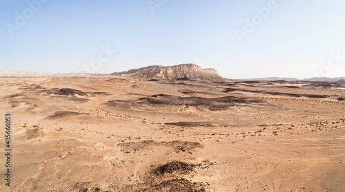 Panoramic aerial view of mountain in a desert landscape, Mizpe Ramon, Negev, Israel.