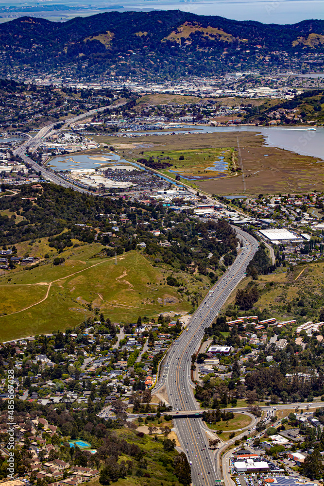 The 101 Freeway Cuts through the Neighborhood of Sausalito, California, USA