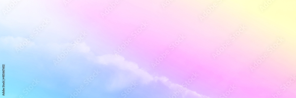 Fototapeta premium Colorful sky with Soft clouds. Fantasy magical sunny sky pastel background is fluffy white cloud. Freedom wallpaper concept. Sweet color dream.
