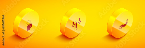 Set Isometric Glass of beer, Beer tap and Dried fish icon. Vector