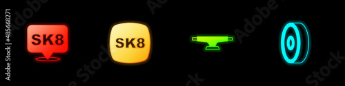 Set Skateboard, , wheel and ball bearing icon. Vector
