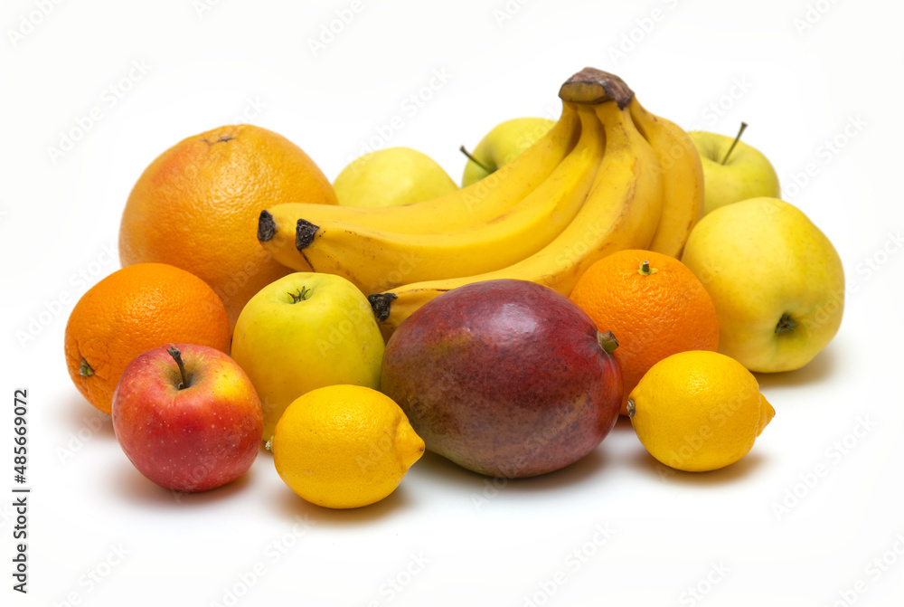 Fresh fruits on a white background