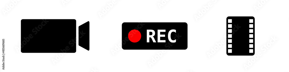 Icon set for film and photography. Video camera and REC, recording icons and film icons. Vectors. Icon set for film and photography. Video camera and REC, recording icons and film icons. Vectors.