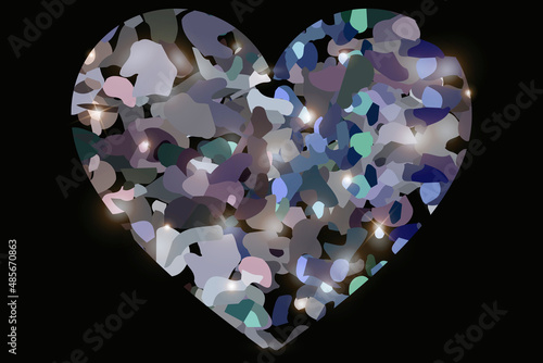Creative illustration with heart and shiny sparkling elements, colorful sparkling heart