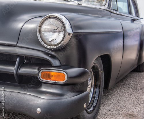Fotografia, Obraz Matte black classic car front view