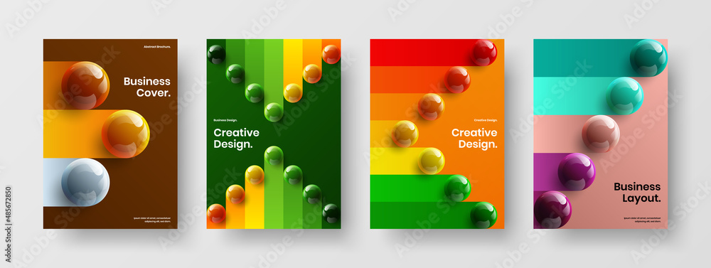 Bright realistic spheres company cover template set. Creative banner vector design concept collection.