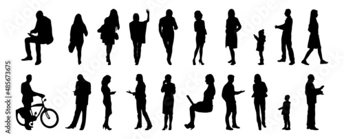 Vector illustration, Outline silhouettes of people, Contour drawing, people silhouette, Icon Set Isolated , Silhouette of sitting people, Architectural set	
