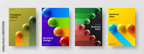 Bright poster vector design layout composition. Fresh realistic balls corporate cover template collection.