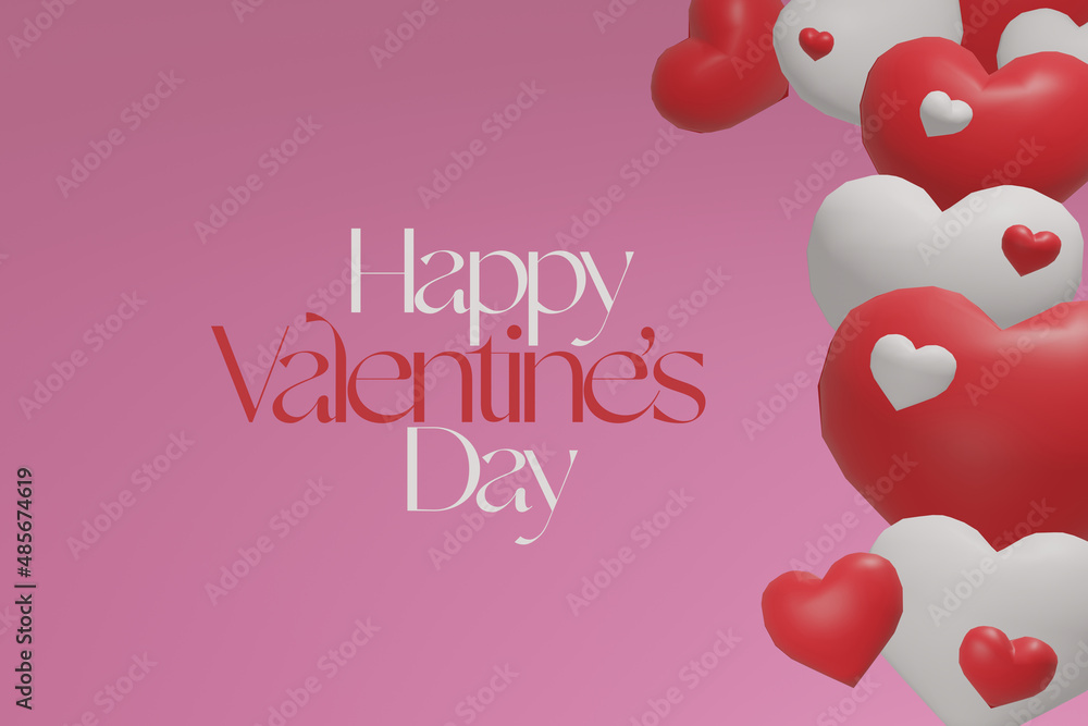 valentines day card with pink background with more red and white hearts and text