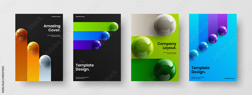 Unique realistic balls corporate identity illustration collection. Original placard design vector concept bundle.