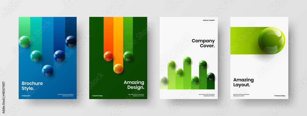 Fresh postcard A4 design vector layout composition. Premium 3D balls poster concept set.