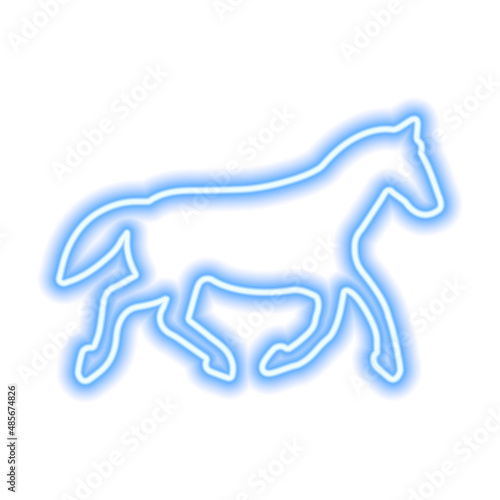 Blue neon icon of horse isolated on white