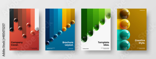Colorful presentation design vector illustration collection. Premium 3D spheres magazine cover layout bundle.