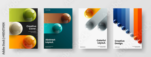Vivid 3D balls corporate cover template composition. Simple company identity design vector illustration bundle.