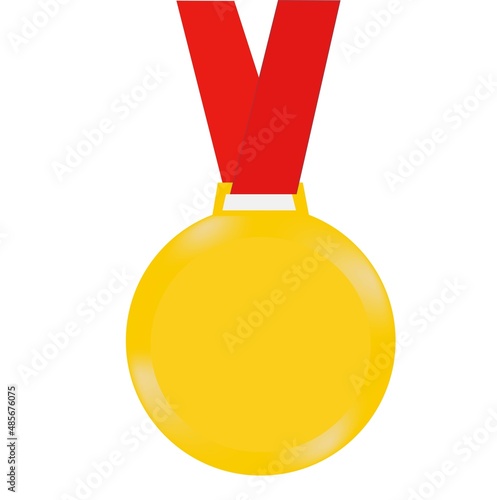 Gold Medal With Red Ribbon. Champion Medal in high resolution for illustrative purposes only