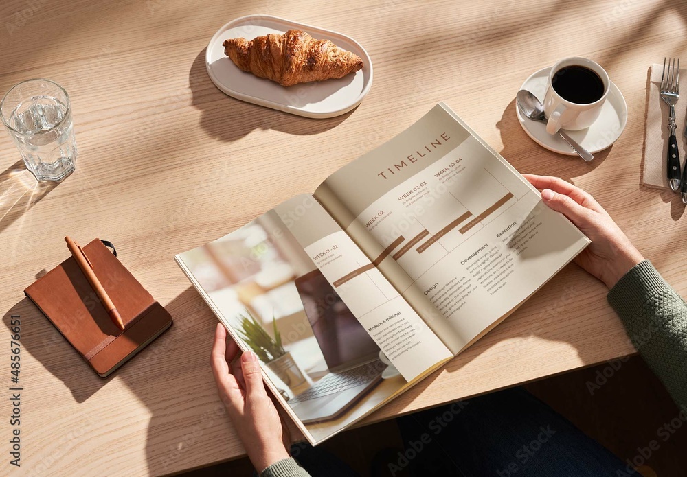 Hands Holding A4 Magazine on Wooden Table Mockup Stock Template | Adobe ...