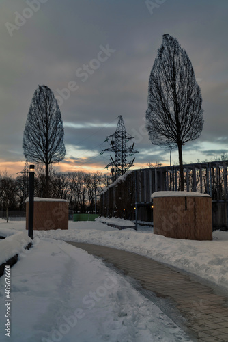 night winter park of the city of Krasnodar. Galitskogo park photo