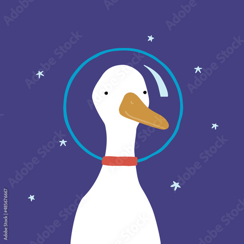 Fanny goose astronaut. Kids graphic. Vector hand drawn illustration.